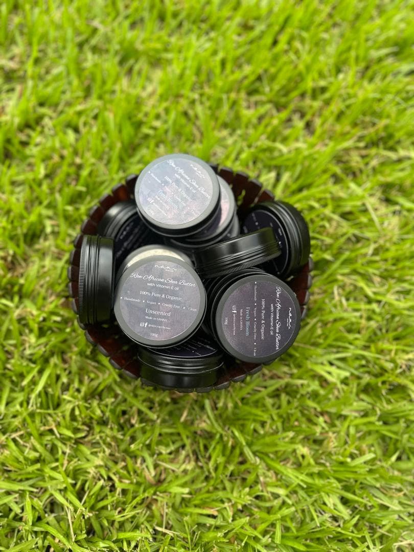 NAX Raw African Shea Butter jars in Unscented and Fresh Bloom, 100g